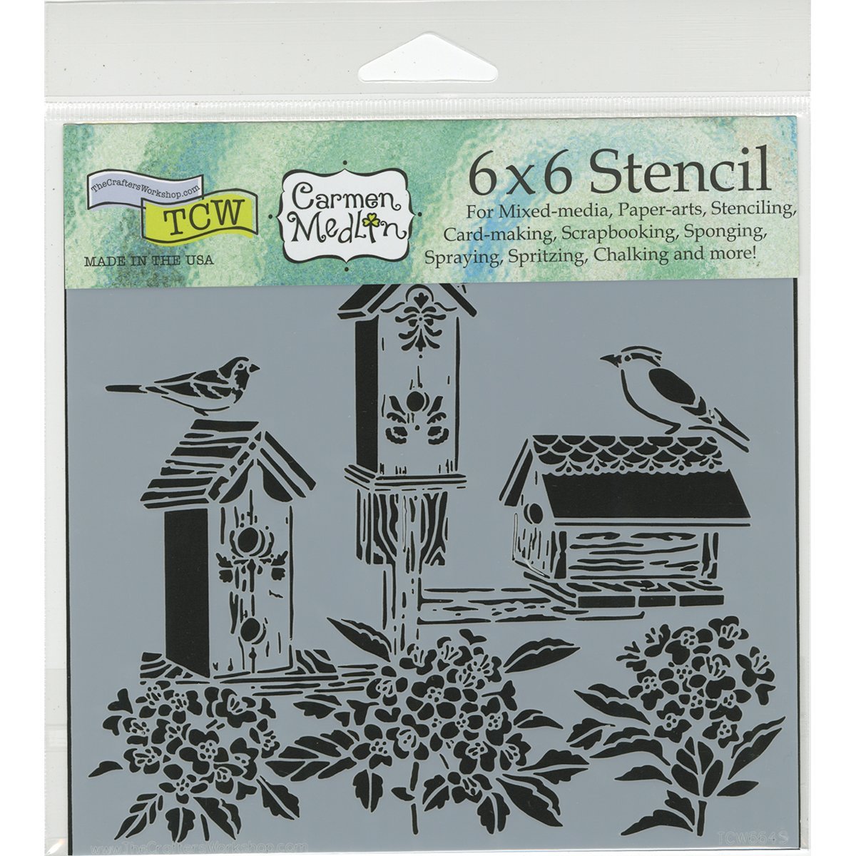 The Crafters Workshop "Bird Houses" Stencil, Transparent, 6 x 6-Inch (18 x 16 x 0.1 cm)