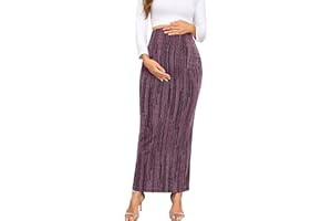 AISWI Maternity Sparkly Adjustable Waist Maxi Skirt Over The Belly Stretchy Pregnancy Long Pencil Skirts
