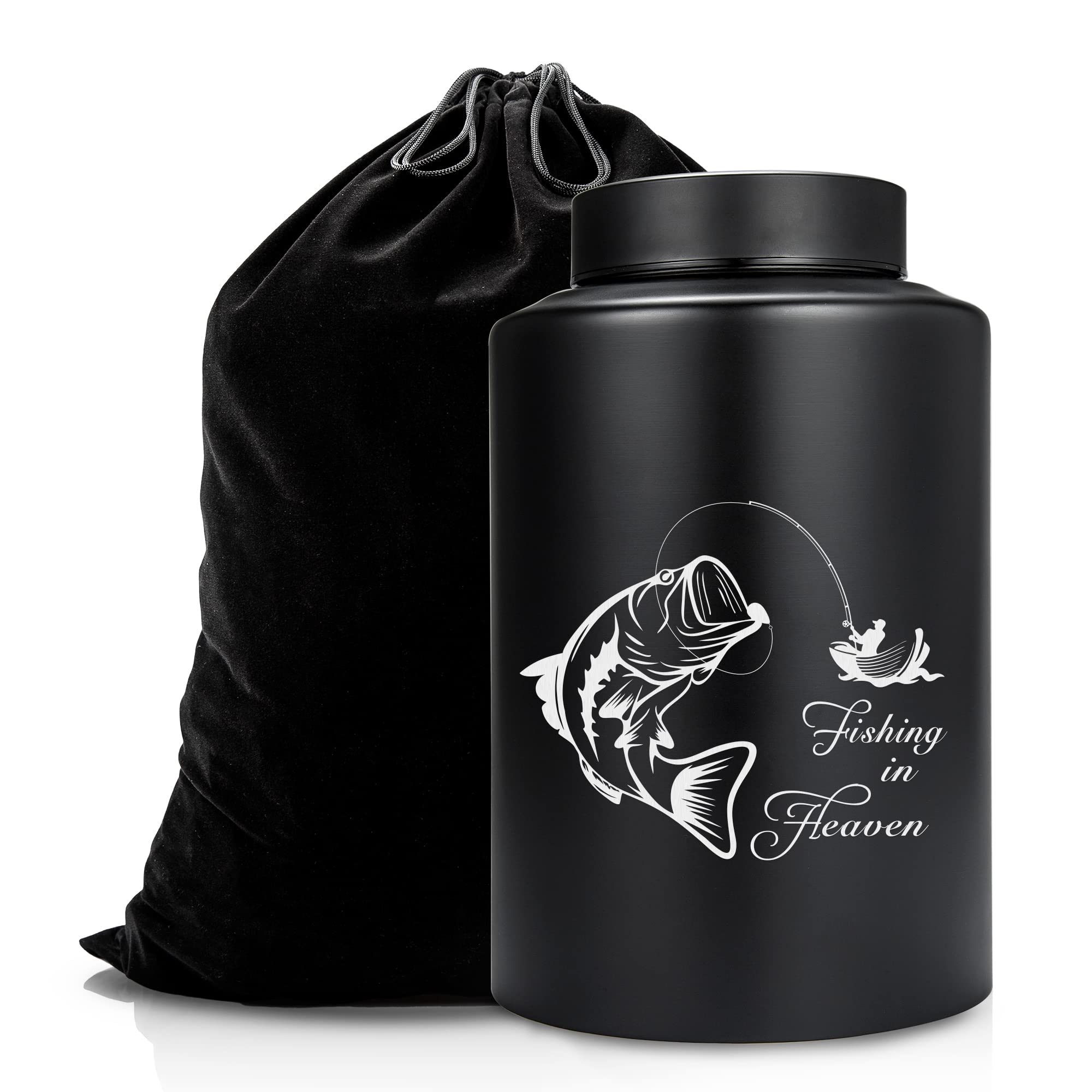 Gredstar Adult Urn for Ashes Fishing Cremation Urns Black Large Decorative Memorial Keepsake Urn for Human Remains - Up to 220 lbs