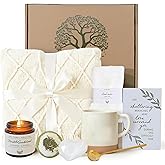 Sympathy Gift Baskets for Women – 8 Thoughtful & Cozy Items (Blanket and Candle Gift Set with Mug, Socks & More) – Sympathy Gifts for Loss of Loved One, Get Well, or Self Care Gifts for Women