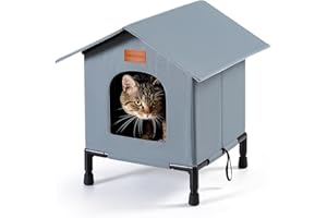 TIMSUNBER Insulated Cat Shelter Weatherproof Outdoor Cat House with Self-Warming Insulation Raised Bottom and Waterproof Roof for All-Season Protection (Grey, Medium)