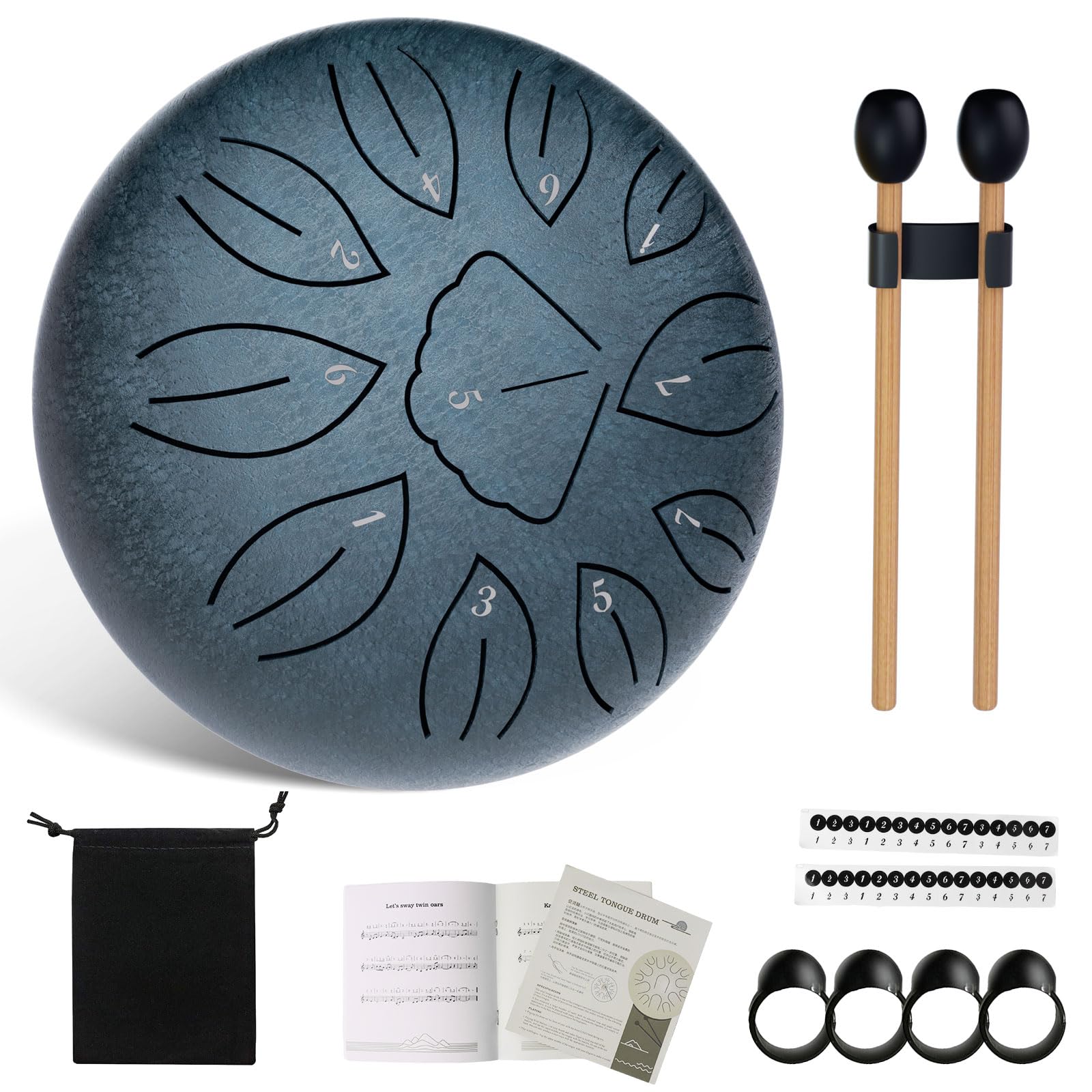 Aedcbaide Buddha Stones Mini Steel Tongue Drum, 6 Inch 11 Note D Major Beginner Balmy Drum UK Steel Drum with Beaters Drumsticks for Musical Education Concert Yoga Beginners (Blue)