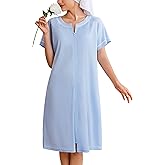 Ekouaer Women Zipper Robe Short Waffle Knit Bathrobe Lightweight Housecoat Soft Knee Length Loungewear with Pockets Light Blue, S