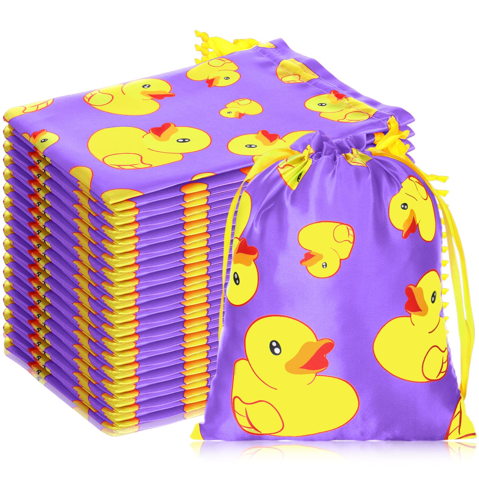 Photo 1 of **INCOMPLETE** Wesnoy 5 Pcs Yellow Duck Gift Bags with Drawstring 7 x 9 Inch Rubber Duck Treat Goodie Drawstring Reusable Candy Bags for Baby Shower Birthday Party Favors Supplies (Purple)