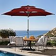 wikiwiki 10 FT Patio Umbrellas 3-Tiers Outdoor Table Market Umbrella with Push Button Tilt/Crank, Fade Resistant Waterproof POLYESTER DTY Canopy for Garden, Lawn, Deck, Backyard & Pool, Burgundy Red
