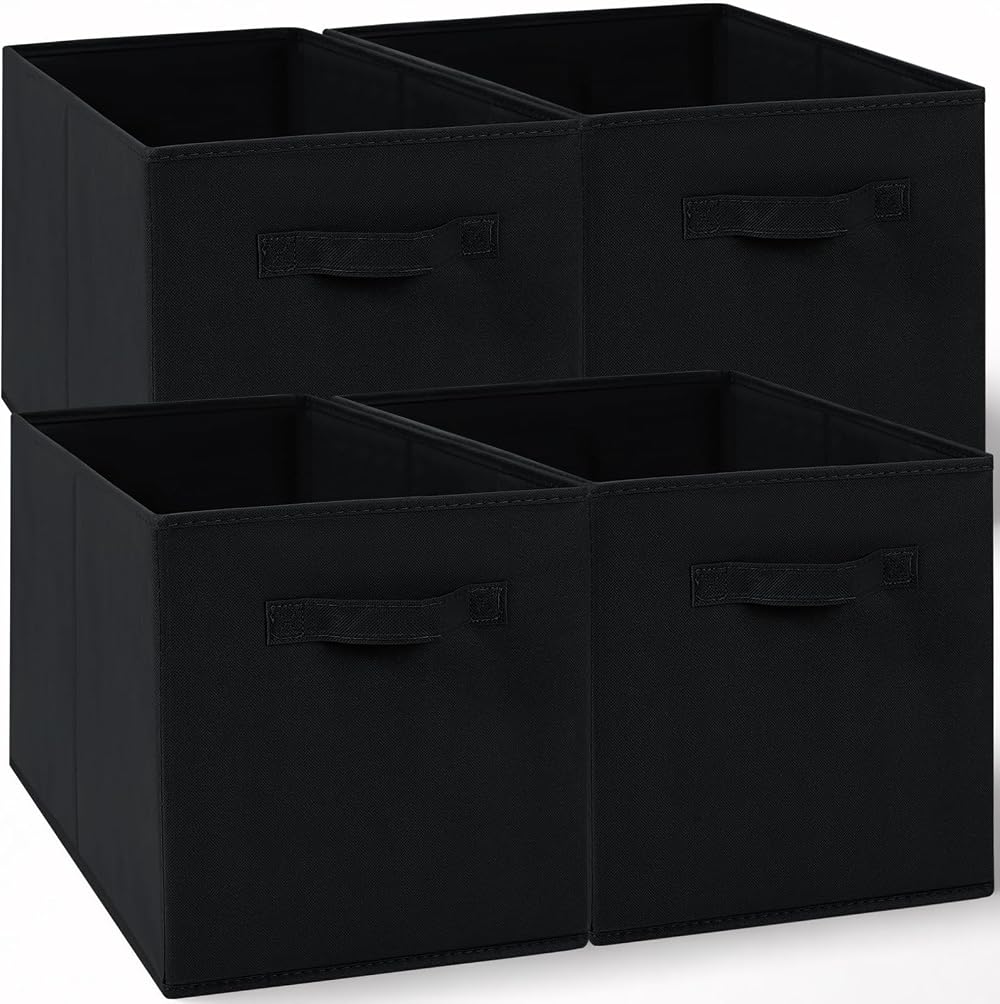 Amazing Tour 4 PCS Cube Storage Boxes 33x38x33 Foldable with Handles Black