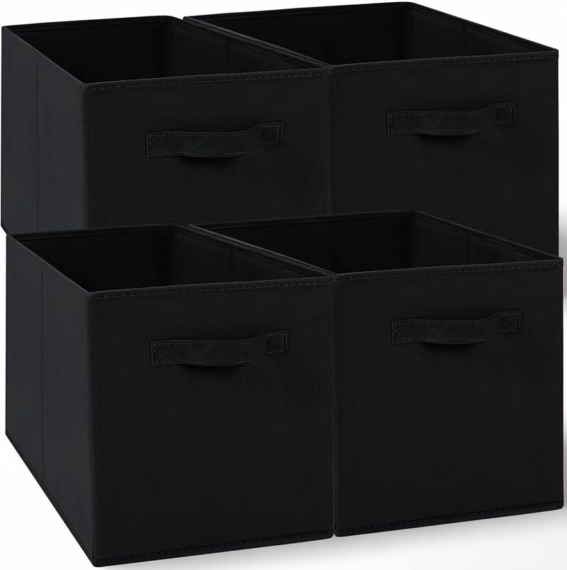 Amazing Tour 4 PCS Cube Storage Boxes 33x38x33 Foldable with Handles Black