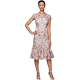 Alex Evenings Womens Tea Length Embroidered Cocktail Dress with Godets, Wedding Guest, Party Dress (Petite and Regular Sizes)