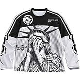 VIPWOLF Men's Number Graphic Long Sleeve Jersey Shirts Oversized Y2K Round Neck 2 in 1 T-Shirts Streetwear Top