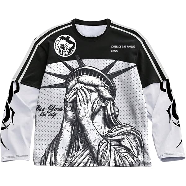 SweatyRocks Men's Colorblock Letter Graphic Long Sleeve T-Shirt - Y2K Loose Fit Crewneck Tee - View #8