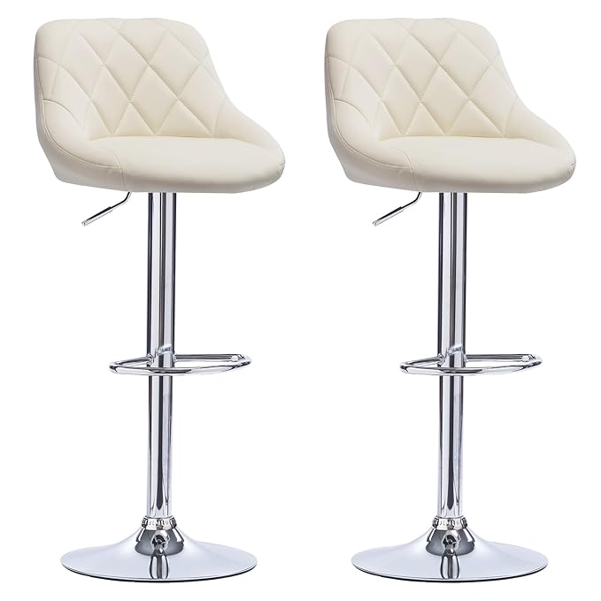WOLTU BH23cm-2 Barhocker Tresenhocker, Gute gepolstert, Kunstleder, Höhenverstellbar, Drehbar, 11 Farben, 2 x Hocker, Creme