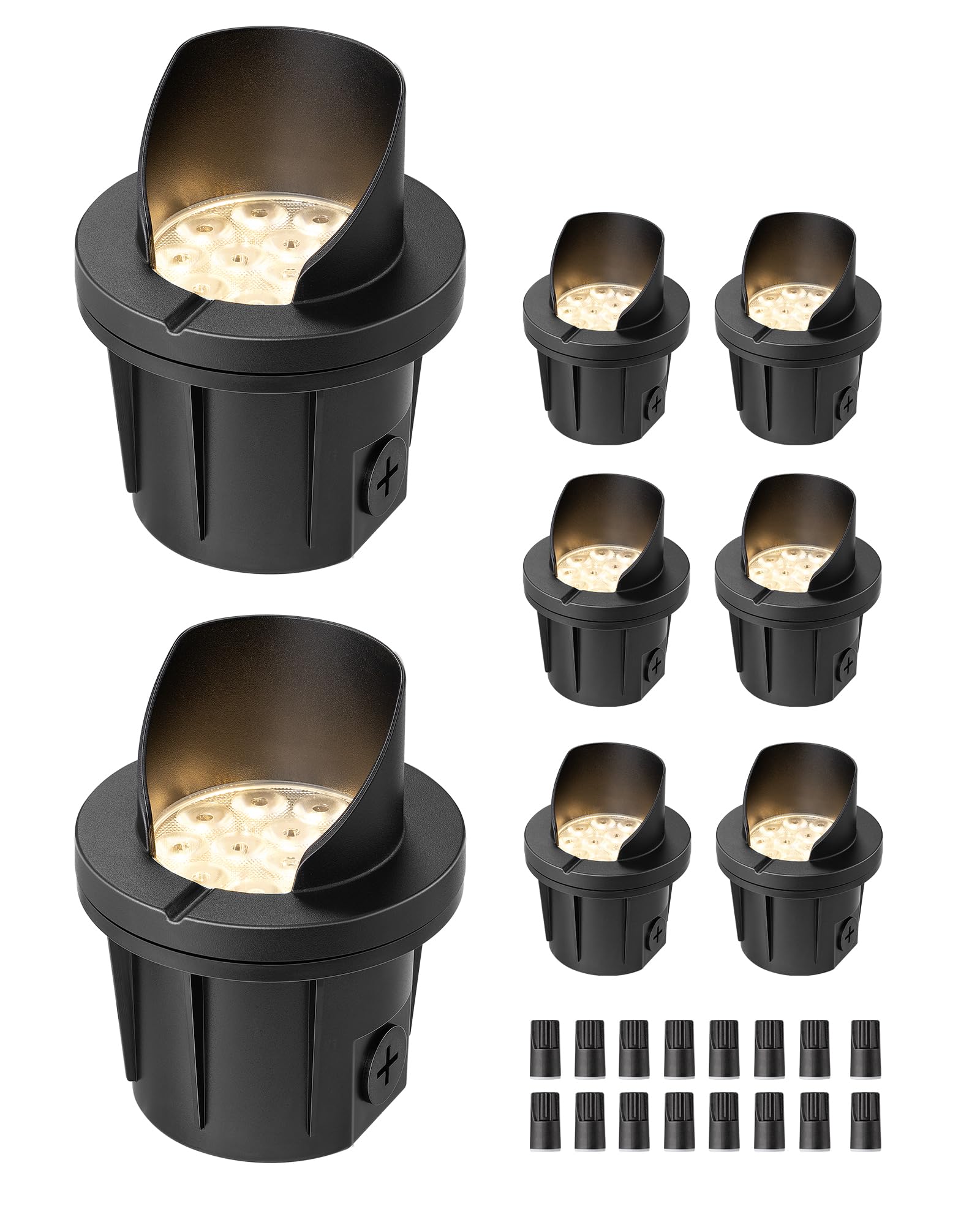 Photo 1 of EDISHINE 8 Pack 4in Low Voltage Landscape Lighting, 8W 3000K 515LM AC/DC Outdoor In-Ground Well Lights,12-24V IP67 Waterproof LED Paver Lights for Pathway Driveway Yard Garden, Shielded Top