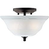 Westinghouse Lighting 6622300 Wensley Two-Light Interior Semi-Flush Ceiling Fixture, Oil Rubbed Bronze Finish with White Alab
