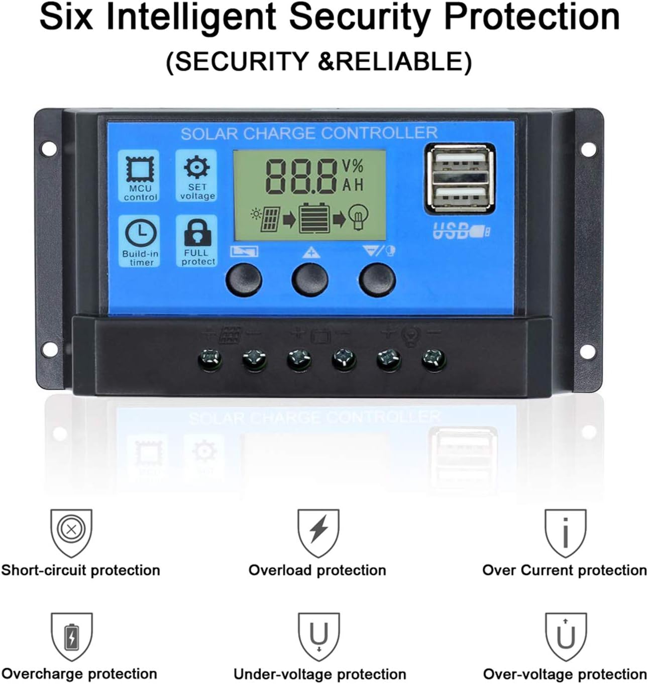 30A Solar Charge Controller, Solar Panel Charge Controller 12V 24V Dual USB Charge Regulator Intelligent, Adjustable Parameter Backlight LCD Display and Timer Setting ON/Off Hours (30A) : Garden & Outdoor