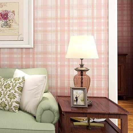 Amazon Co Jp 壁紙緑の3d不織布アメリカンタータンストライプのテレビの壁紙の壁の改善壁紙は 3つ1つ買う Color Pink ホーム キッチン