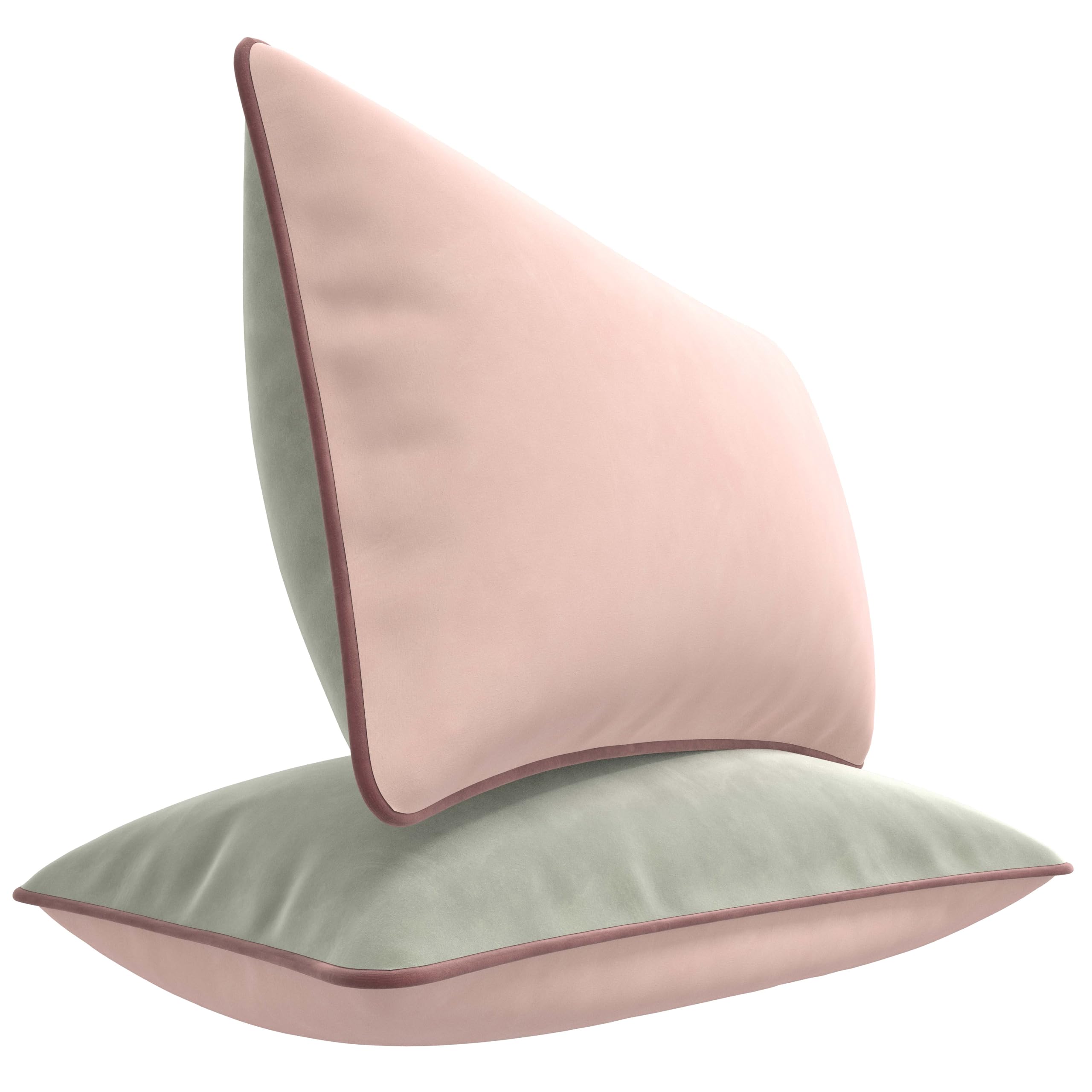 Blau Marité Decorative Velvet Throw Pillow Covers with Trim. Soft Velvet Decorative Pillow Cases. Velvet Cushion Covers. Contrast Pipping.(Dusty Pink and Grey, 12"x20")
