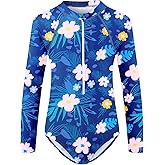 Zando UPF50+ Girls Long Sleeve One Piece Swimsuit with Zipper - Rash Guard for Teens Toddler Kids 2-15 Years