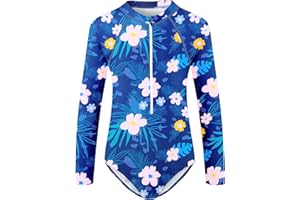 Zando Girls Long Sleeve Rash Guard One Piece Swimsuit for Teen Kids Toddler 2-15 Years - Surfing Bathing Suit UPF 50+ Zipper