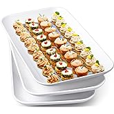 DELLING 14 Inch Large Serving Platter Set of 3, White Porcelain Serving Trays for Entertaining, Rectangular Platters for Turkey Meat Appetizer Party, Oven Microwave Dishwasher Safe Dinnerware
