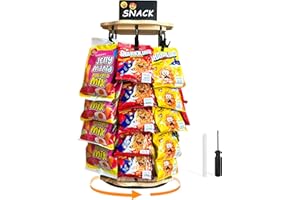 EAVAN Chip Rack Display Stand,Snack Organizer,Flower-Shaped Rotating Wooden Concession Stand Supplies with 40 Clips,Waterproof Chip Organizer for Pantry,Chip Bag Holder,Chip Stand Display for Party,Natural