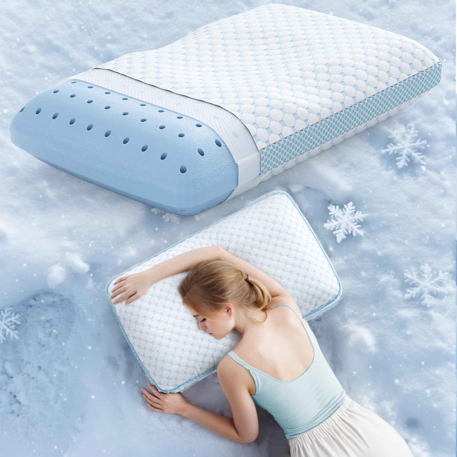 Photo 1 of Ruizman Memory Foam Pillows - Soft Neck Pillow for Sleeping - Ergonomic Memory Foam Neck Pillow with Machine Washable Cover for Back Side Stomach Sleepers (Blue)