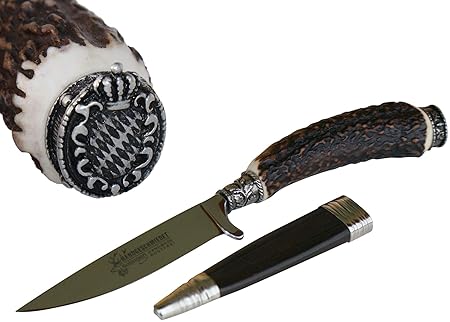 Jagdmesser Jagd-Messer Hirschfänger Bayern Wappen Hirschhorn Jagdnicker Jäger Fischer hochwertiges Trachtenmesser f. Lederhos