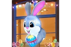 zukakii 4 Ft Easter Inflatable Outdoor Decorations Bunny Blow Up Lean Out from Window Holds Color Egg with Built-in LED Lights Blow Up Yard Decoration Garden Lawn Indoor Party