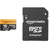 Amazon Basics 512GB microSDXC Card with Adapter for Tablets, Smartphones, Action Cameras, GoPRO, Drones, Full HD, Read Speed 