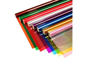 SYOGUA 8 Rolls Colored Cellophane Wrap, Extra Wide (34 in x 10 ft x 8 Colors) Cellophane Roll Transparent Color Cellophane Paper for Gift Baskets, Gift Wrapping, DIY Craft, Christmas Decoration