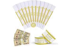 PONNOR Money Bands 550 Pack for Cash Self Adhesive Wrappers for Bills Currency Straps for Dollar Wraps Organizer($1000 / Yellow)