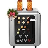 WHALL Touch Screen Toaster 2 Slice,Smart Digital Toaster with 1.5" Wide Slots,6 Shade Settings & 6 Bread Types,Memory Function,Countdown Timer,Brushed Stainless,Ideal Kitchen Gift & Essential