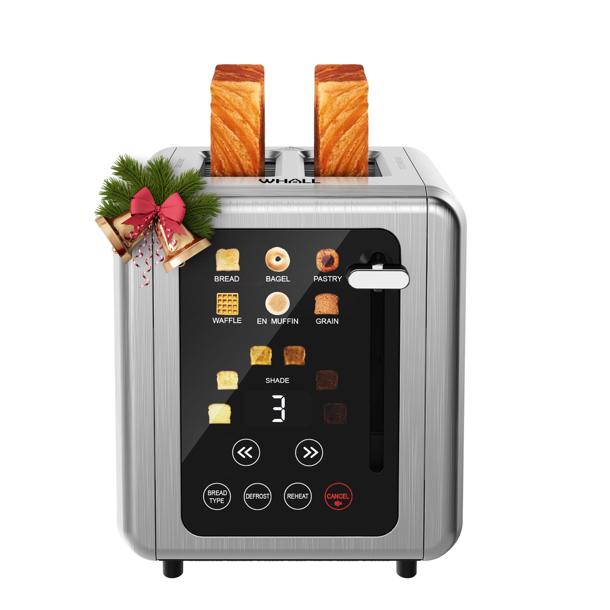 Photo 1 of WHALL Touch Screen Toaster 2 Slice,Smart Digital Toaster with 1.5" Wide Slots,6 Shade Settings & 6 Bread Types,Memory Function,Countdown Timer, Brushed Stainless,Ideal Kitchen Gift & Essential