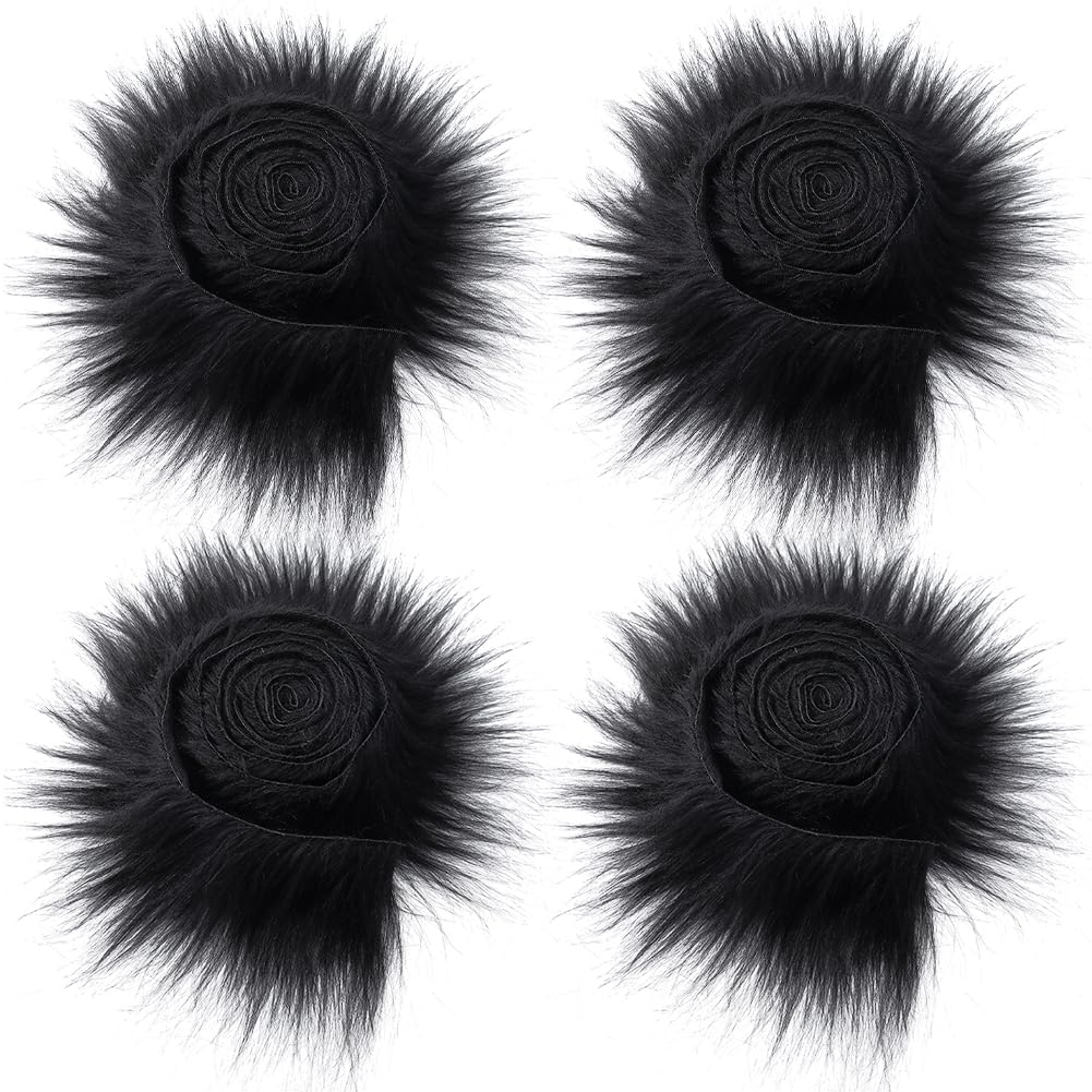 GORGECRAFT 4Pcs 150x5-13cm Faux Fur Strips Trim Black Shaggy Fur Fabric Precut Fluffy Artificial Craft Fur Pieces for DIY Crafts Gnomes Beard Santa Claus Hair Dwarf Cosplay Costume Christmas Decor