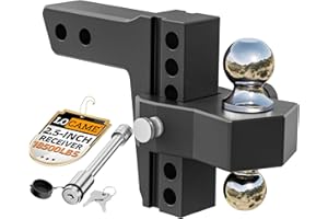 LOCAME Adjustable Trailer Hitch, Fits 2.5-Inch Receiver Only, 6-Inch Drop/Rise Aluminum Drop Hitch,18,500 LBS GTW-Tow Hitch for Heavy Duty Truck with Double Stainless Steel Locks, Black, LC0025
