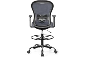 Primy Drafting Chair Ergonomic Tall Office Chair, High Back Breathable Mesh Desk Chair with Adjustable Footrest Ring Lumbar Support 2D Armrests, Executive Swivel Comfy Task Chair for Home Work Art