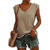 Womens Summer Tee Tops 2026 Cap Sleeve Trendy Tank Top V Neck T Shirts Casual Basic Boho Loose Fit Spring Fashion Shirt