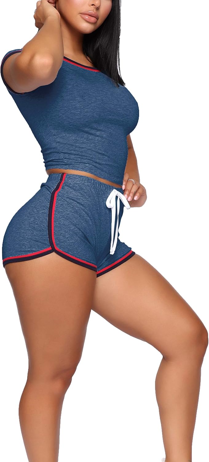 WIHOLL Womens Casual 2 Piece Short Sleeve Outfits Sets Summer Sexy Active Tracksuits: Clothing