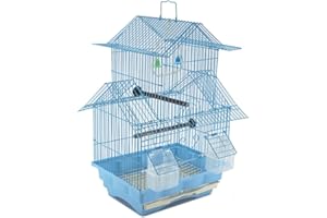 EDM Small Blue 18-inch Wire Bird Cage for Budgies, Parakeets, Finches, Canaries, Lovebirds, Quaker Parrots, Cockatiels, Conures - Perfect Travel Cage and Hanging Bird House