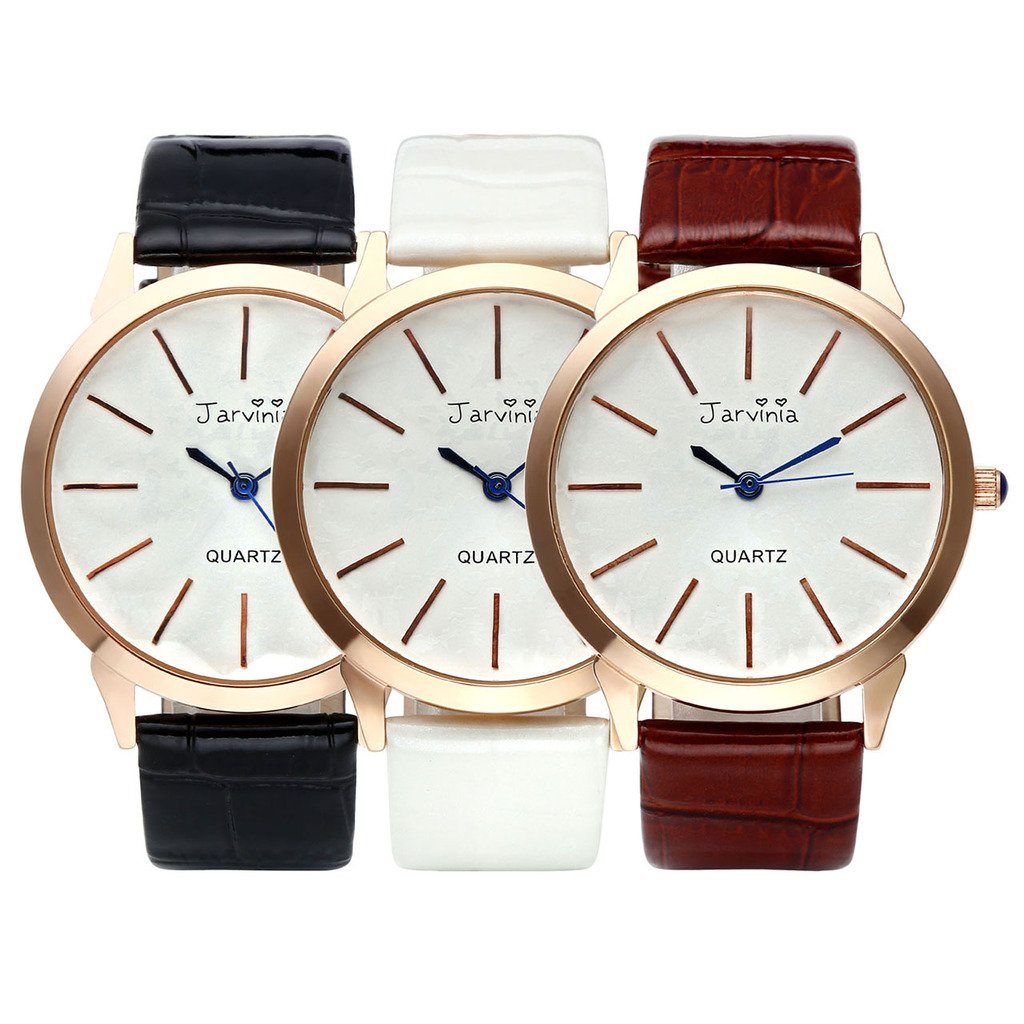 JSDDE Uhren,Elegant Frauen Armbanduhr Einfach Skala Damenuhr Echtleder Armband Rosegold Analog Qaurzuhr J626M,Braun