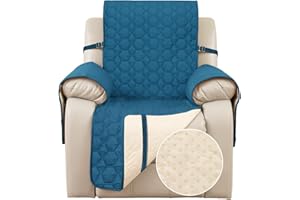 DEARTOWN Waterproof Recliner Chair Cover - Non-Slip Recliner Sofa Slipcover Furniture Protector, Washable Couch Cover for Dog and Kids, Peacock Blue, 23 Inch