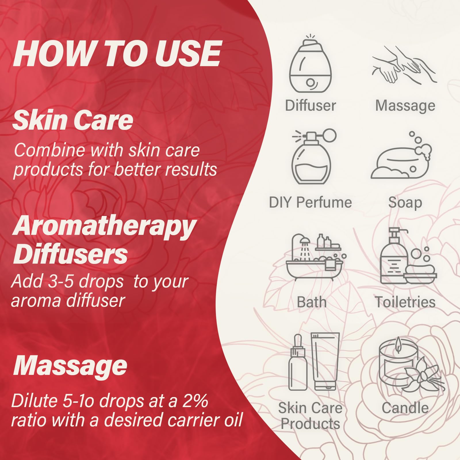 Rose Essential Oil Pure Organic Rose Oil for Diffuser, Perfume, Massage, Aroma, Bath - 10ML - Image 6