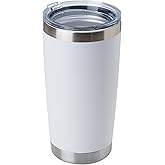 DOMICARE 20oz Stainless Steel Tumbler Bulk with Lid, Double Wall Vacuum Insulated Travel Mug, Powder Coated Coffee Cup, Powder White, 1 Pack