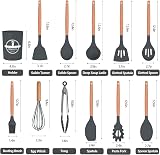 FIOUSY 12PCS Silicone Kitchen Utensil Set Heat Resistant Wooden Handle Nonstick view 2