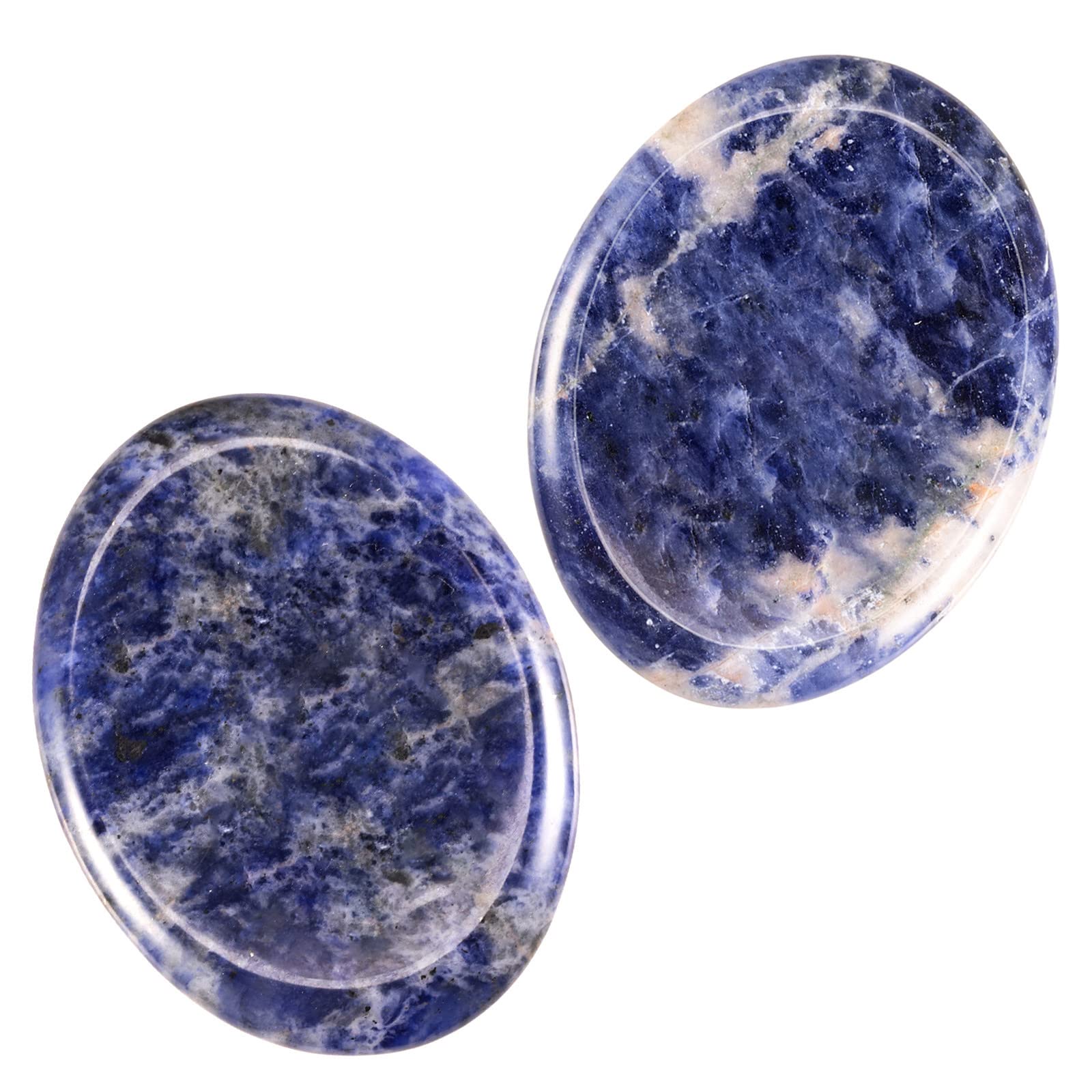 Nupuyai 2pcs Sodalite Oval Thumb Worry Stone Set, Energy Crystal Pocket Palm Stone for Healing Anxiety Stress Relief Reiki Therapy, 45x35mm