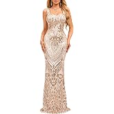 dasmzper Women&rsquo;s Sequin Evening Gown &ndash; Elegant Sleeveless V Neck Mermaid Formal Maxi Dress for Wedding, Prom or Party