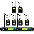 FULODE F-6000 IEM Dual Channel UHF Wireless in Ear Monitor System 2x40 Adjustable Frequencies，6 Bodypack Monitoring & with in Earphone Monitor System，for Stage, Studio and Church, 330ft Range