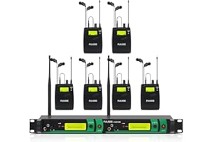 FULODE F-6000 IEM Dual Channel UHF Wireless in Ear Monitor System 2x40 Adjustable Frequencies，6 Bodypack Monitoring & with in Earphone Monitor System，for Stage, Studio and Church, 330ft Range