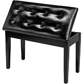 Bonnlo Wooden Duet Piano Bench with Storage, Padded Seat, Black | Solid Wood Piano Bench With Hidden Music Storage, Faux Leather Tufted Cushion, Ideal For Piano And Keyboard Practice