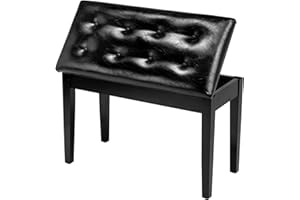Bonnlo Wooden Double/Duet Piano Bench with Storage and Thick Cushion Faux Leather Padded Piano Stool Artist Duet Seat- Black