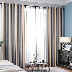 CCYUI Cortina de Lino a Rayas de Tela de Tela Simple balcón Dormitorio